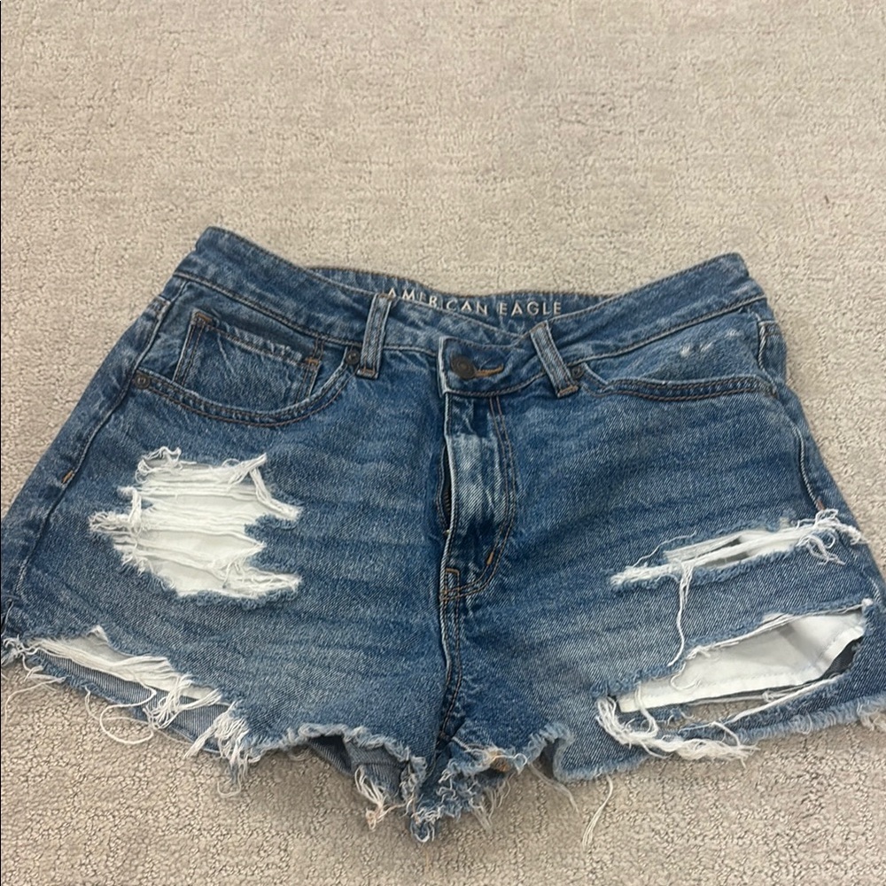 American Eagle Outfitters Blue Distressed Jean Shorts